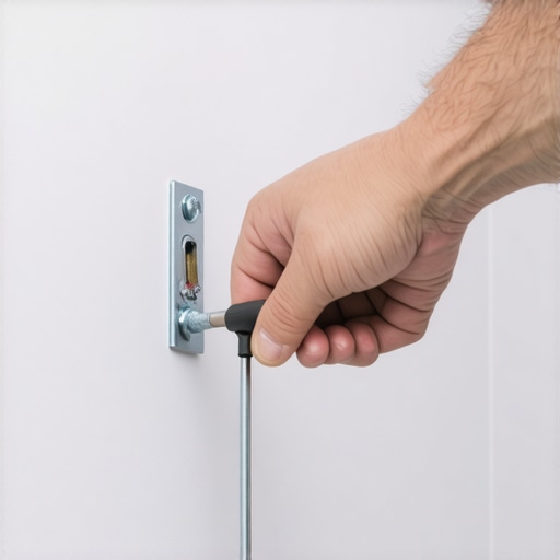 Close-up of a screwdriver tightening a toggle bolt into drywall for a soundbar mount to avoid crushing the gypsum core.