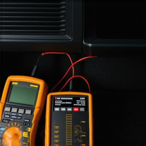 Close-up of a multimeter measuring current draw from a car amplifier to diagnose battery drain.