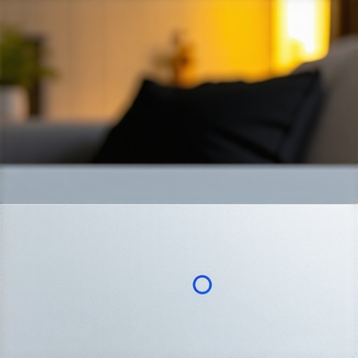 Close-up of a home theater receiver with glowing Bluetooth indicator in a dark room