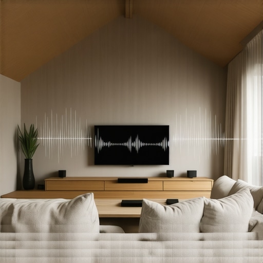 A soundbar positioned correctly on a media unit to improve sound in a large room
