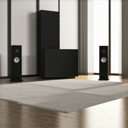 Modern living room with acoustic treatments and speakers positioned for better sound.