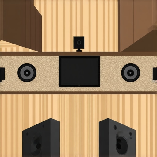 Diagram showing sound waves from ceiling speakers reflecting off a rug in a home theater setup.