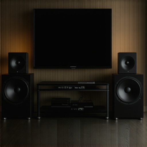 Optimizing Bass with Dual Subwoofers A modern living room showing two small subwoofers for better sound distribution.