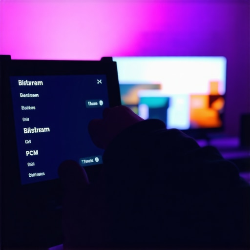 A television screen showing audio output settings for a home theater system.