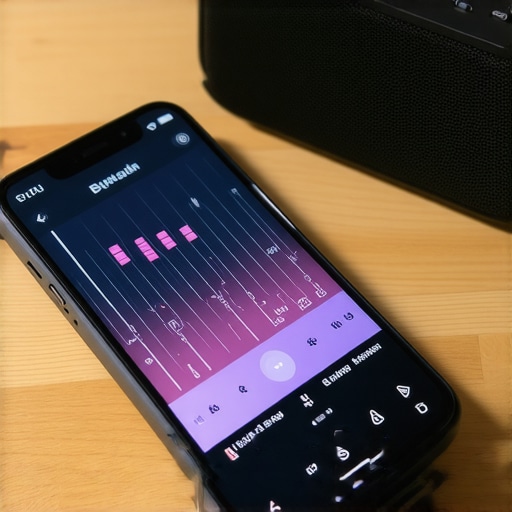 Smartphone displaying EQ settings next to a portable speaker