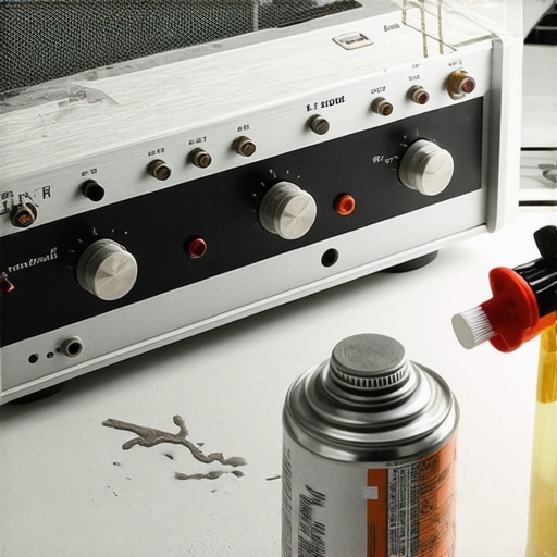 Cleaning vintage stereo components with contact cleaner and a brush.