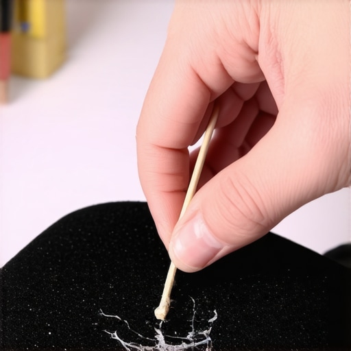 A person repairing a speaker driver tear with a toothpick and flexible glue.