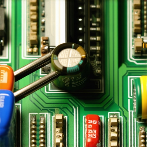 Precision capacitor placement on an audio circuit board A technician carefully replacing an electronic capacitor on a vintage audio circuit board.