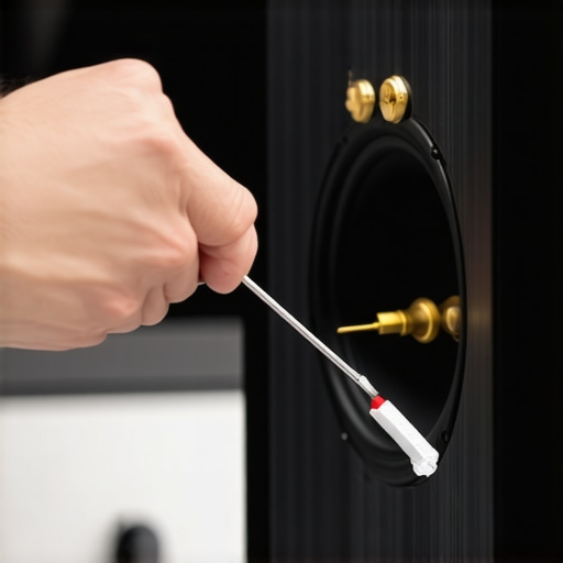 Close-up of a person cleaning speaker terminals with specialized audio contact cleaner.