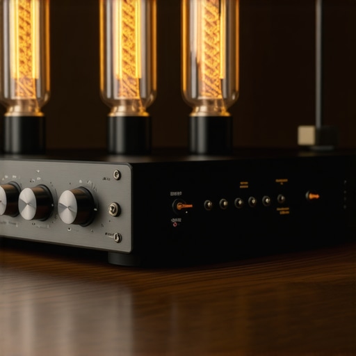 Close-up of a high-end DAC and premium audio cables on a wooden desk.