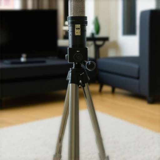 High-end audio measurement microphone on a tripod for room calibration