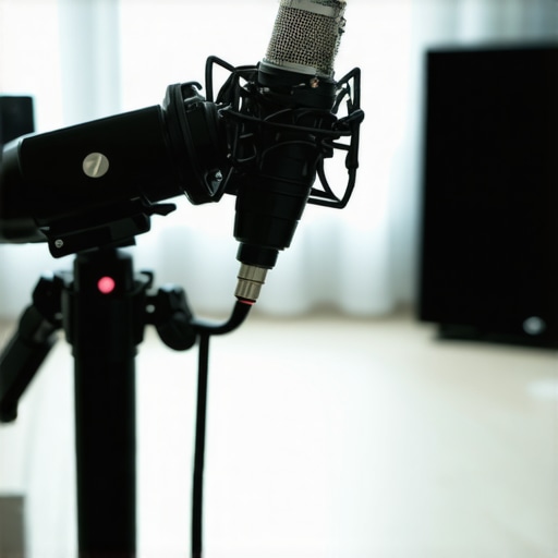 Close-up of a measurement microphone used for home theater audio calibration
