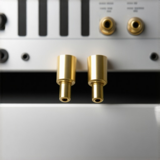 Close-up of a high-end audio cable plugged into an amplifier showing professional connectivity.