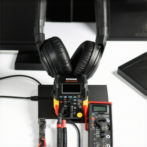 Professional Audio Gear Diagnostic Close up of a person testing headphone circuitry with a multimeter