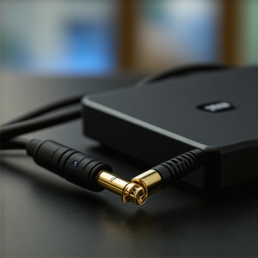 Close up of balanced audio cables and ground loop isolator for home theater