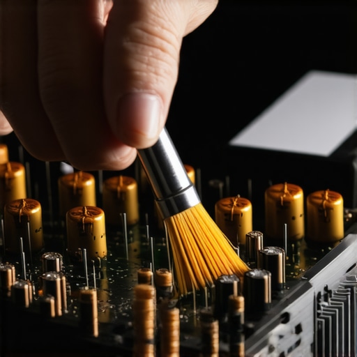 Professional Audio Maintenance and Cleaning Close up of cleaning audio amplifier components to prevent signal degradation