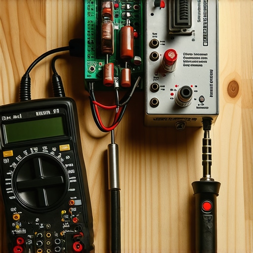 Professional Audio Repair Bench Tools A precision soldering iron and multimeter being used to maintain a vintage audio amplifier.