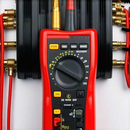Close up of a multimeter and car amplifier terminals showing professional wiring techniques.