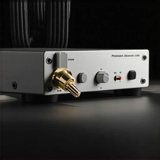 Professional Balanced XLR Audio Setup A high-end balanced XLR connector plugged into a professional headphone amplifier.
