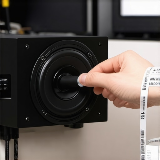 A hand applying a wrap-around label to a speaker wire for better home theater organization.