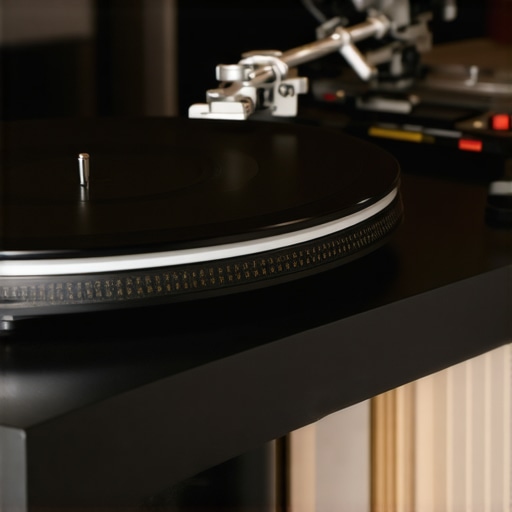 A close-up of a turntable isolation system designed to stop vibrations and skipping.