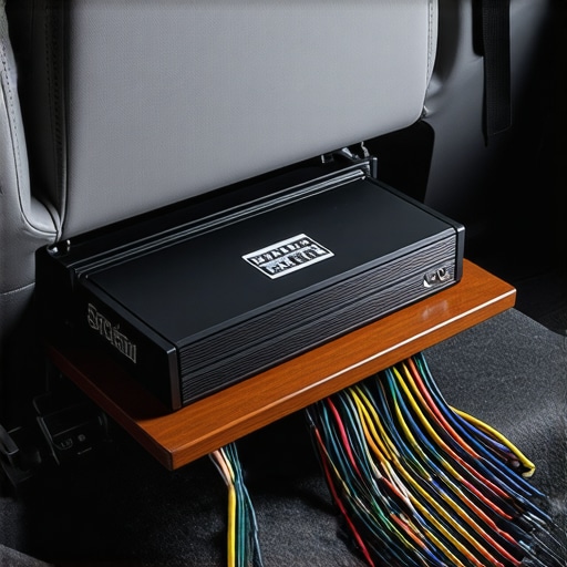 A car amplifier mounted on a riser under a seat to prevent overheating