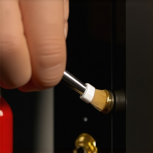 Professional cleaning of audio terminals A person cleaning gold-plated audio terminals on a receiver to prevent oxidation.