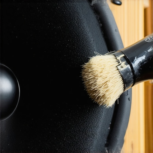 A soft brush removing dust from a vintage paper speaker cone.