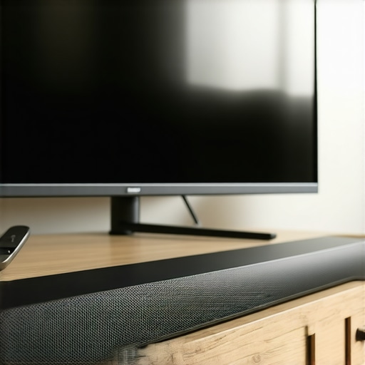Soundbar positioned at the front edge of furniture to improve audio clarity.