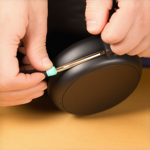 Properly Removing Headphone Ear Pads A close-up of a tool removing a headphone ear pad carefully.
