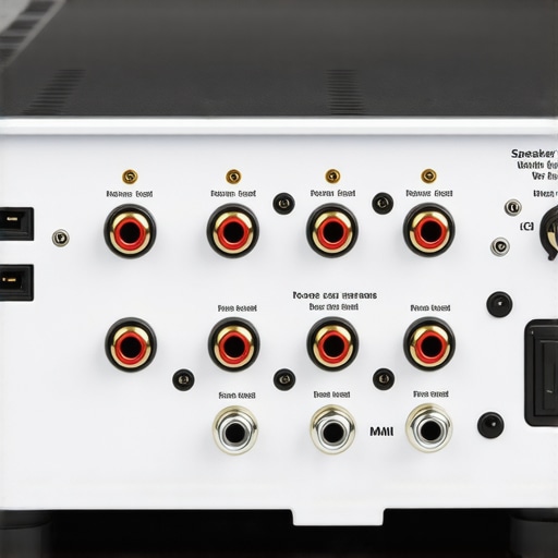 Close-up of clean and secure speaker wire connections on the back of an audio amplifier to prevent short circuits.