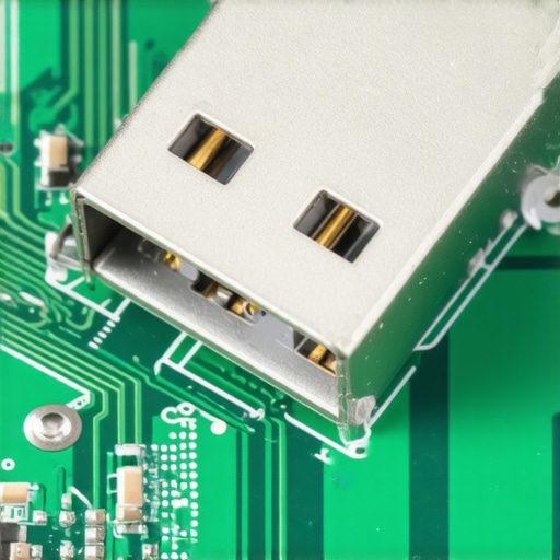 Macro view of a professionally repaired and reinforced USB-C charging port on a speaker PCB.