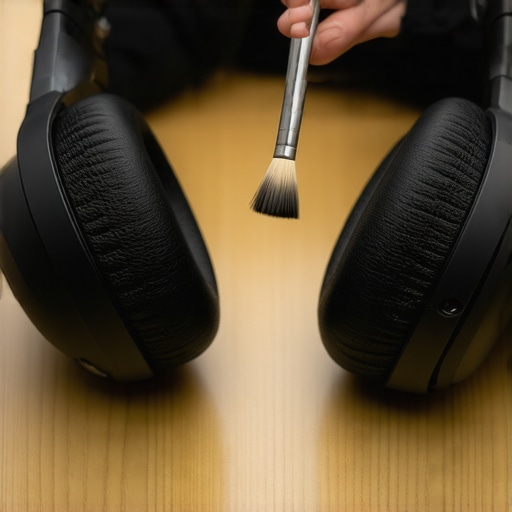 Restoring ANC performance through cleaning Person cleaning headphone microphone ports with a brush