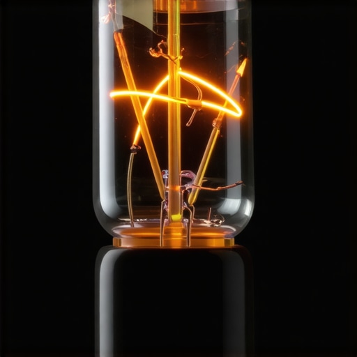 A vacuum tube glowing with safe blue fluorescence on the glass surface