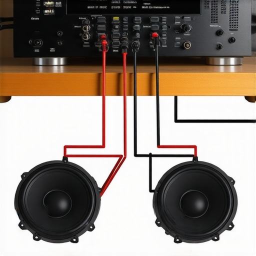 Diagram showing how to wire two 4-ohm car speakers in series to create an 8-ohm load for a home receiver.