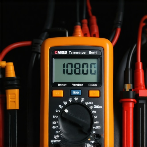 Setting Subwoofer Gain with a Multimeter A technician using a digital multimeter to properly set the gain on a car amplifier to prevent subwoofer burning.