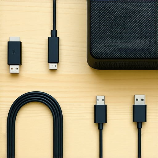 Comparison of high-end and basic USB cables next to a portable speaker.