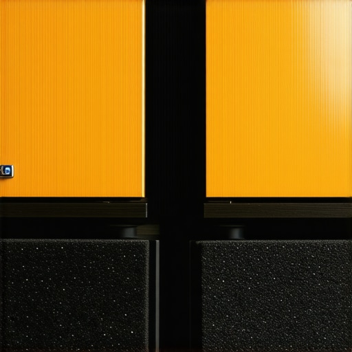 Close up of black isolation pads between speaker and stand