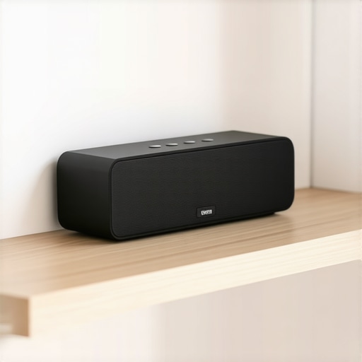 Strategic Speaker Placement for Better Sound A portable speaker placed in a room corner to use walls as acoustic amplifiers.
