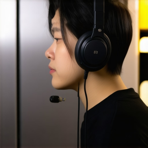 Testing ANC microphone ports for blockage Close-up of headphone ear cup with external microphones