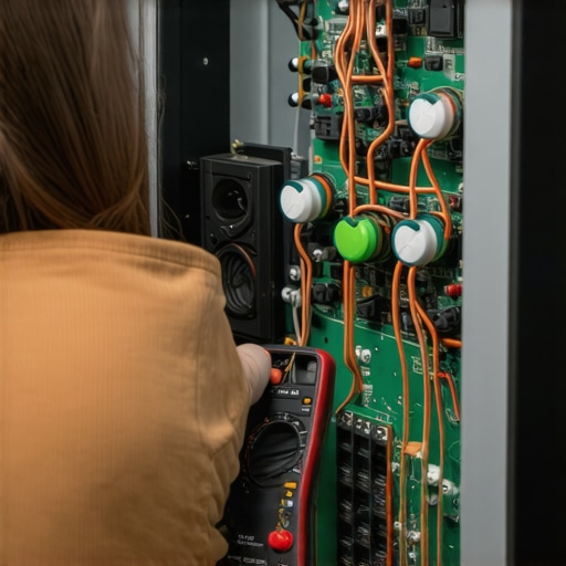 Testing Audio Components with a Multimeter A technician using a multimeter to check the health of an audio amplifier circuit.