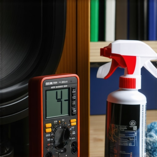 A technician using a multimeter to check the resistance of speaker terminals for maintenance.