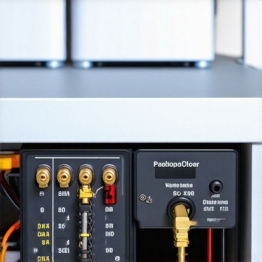 A digital multimeter being used to test home audio speaker terminals for shorts.