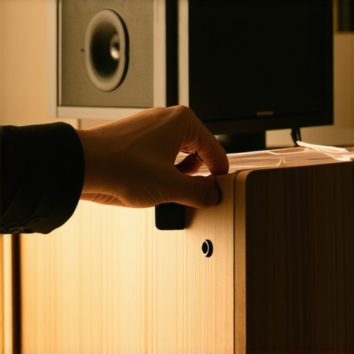 A technician using a paper strip to check for air leaks in a speaker cabinet