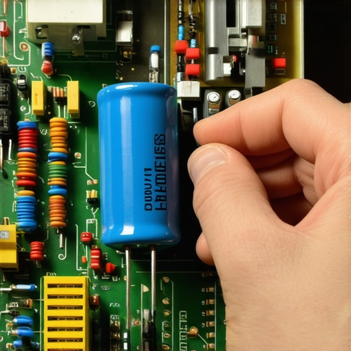 Technician using a multimeter to check for voltage sag in an electrolytic capacitor.