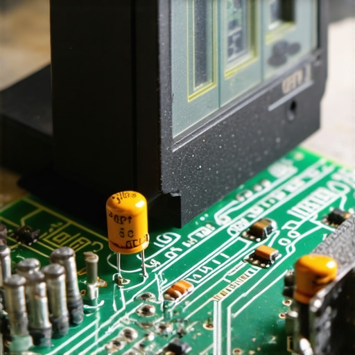 Testing a vintage capacitor with an ESR meter Close up of an ESR meter testing a capacitor on a vintage speaker crossover board.