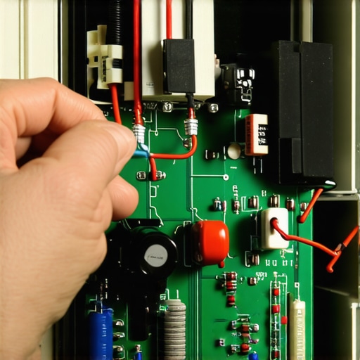 Technician using a multimeter to check the health of an audio amplifier circuit