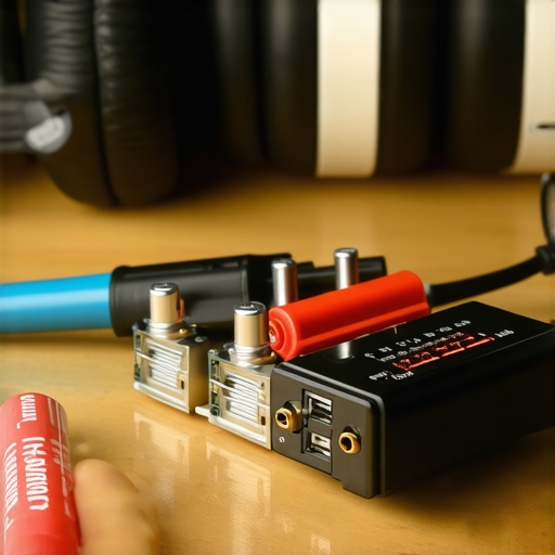 Close up of a 9V battery being used to check the polarity and movement of an audio speaker driver on a workbench.