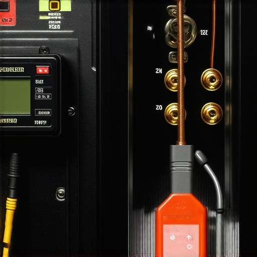Close-up of multimeter testing speaker terminals for maintenance