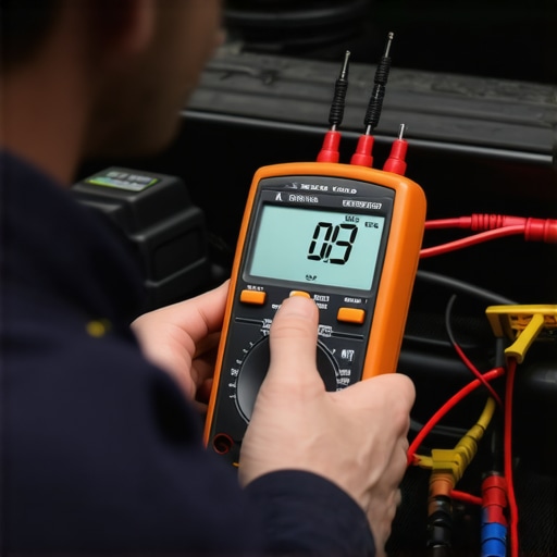 Testing car amp with multimeter Close up of car audio diagnostics with a multimeter
